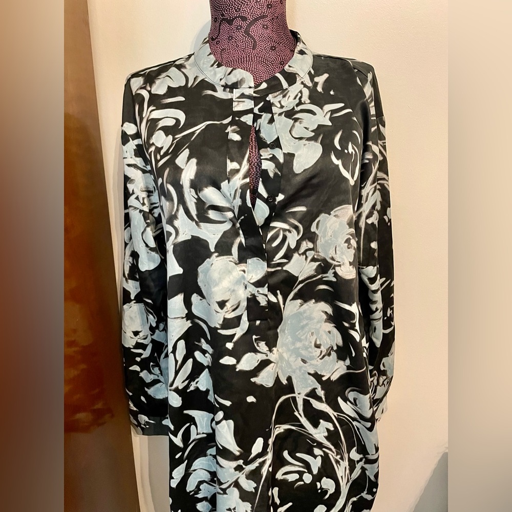 Simply Vera Vera Wang Long Sleeve Black Floral Shift Dress Size Medium